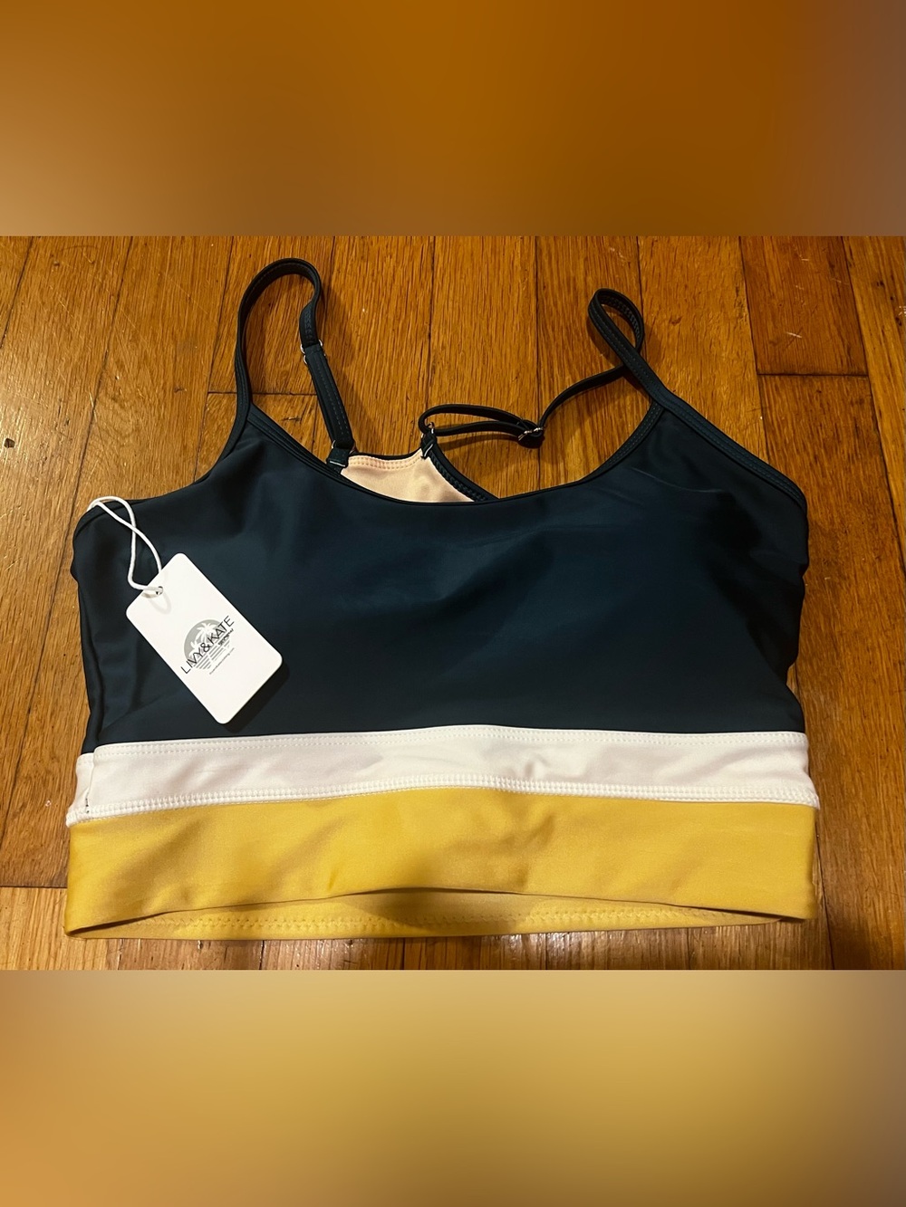 Colorblock Scoop Bikini Top - dark green White & Yellow gold